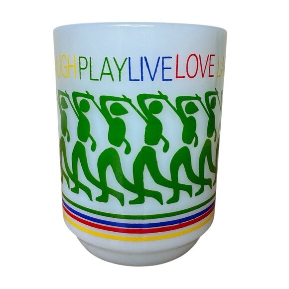 RARE Vintage 1980 Anchor Hocking Golf Mug Glass Live Love Laugh Play Rainbow - Picture 2 of 9